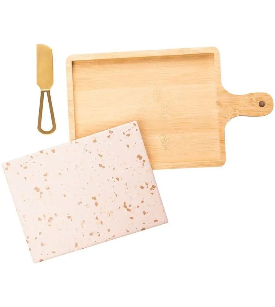 Conjunto Com 3 Pecas Para Queijo Bandeja Quadrada 29x17x1,5cm  Lyor