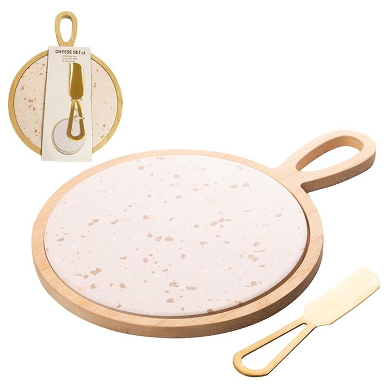 Conjunto Com 3 Pecas Para Queijo Com Bandeja Redondo 20x28x1,5cm Lyor