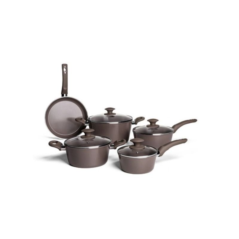 Conjunto com 5 Panelas Antiaderente Carmin Marrom