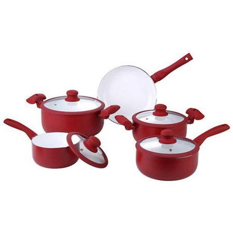 Conjunto com 5 Panelas Antiaderente Carmin Vermelho