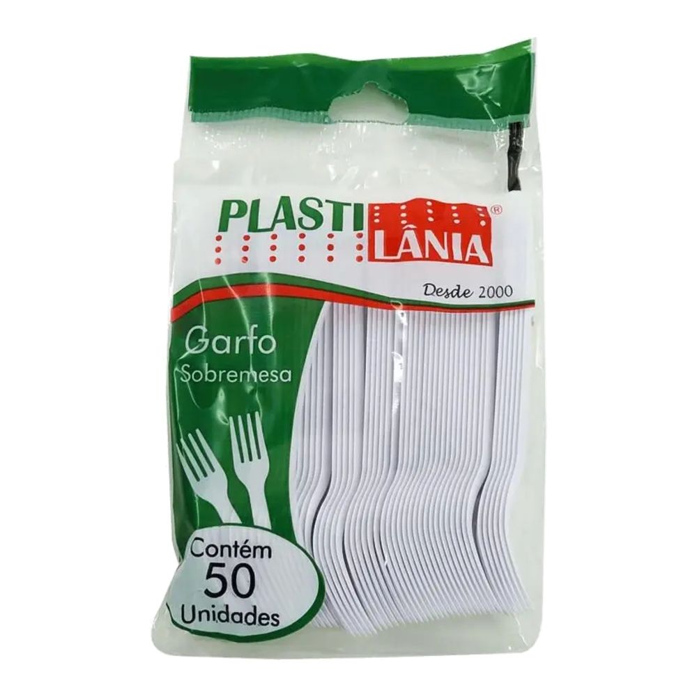 Garfo Sobremesa Descartável com 50 Unidades Plastilânia