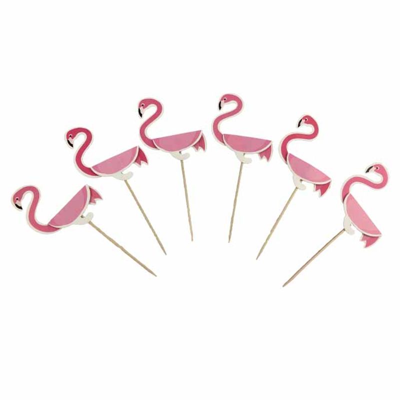 Enfeite Decorativo Topper Flamingo Com 6 Art Lille