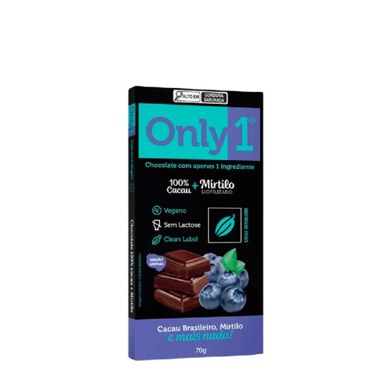 Chocolate 100% Cacau com Mirtilo 70g Only1