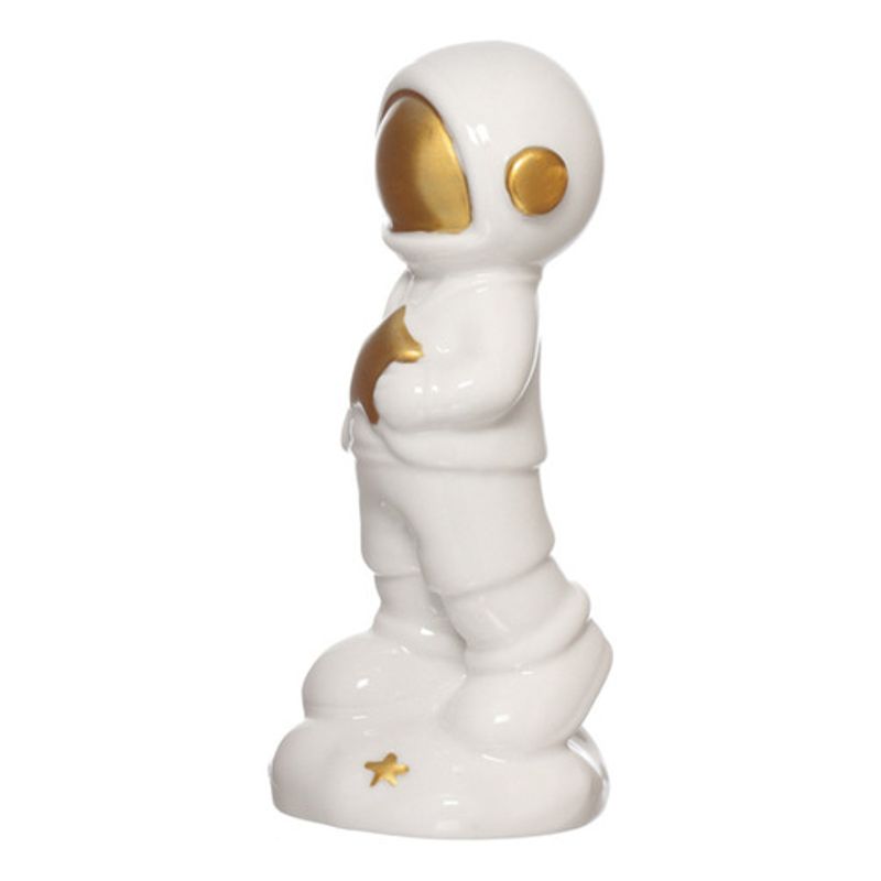 Enfeite Astronauta de Cerâmica Estrela Branco 6x15cm