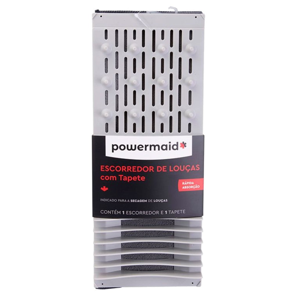 Escorredor de Louças com Tapete Cinza Powermaid
