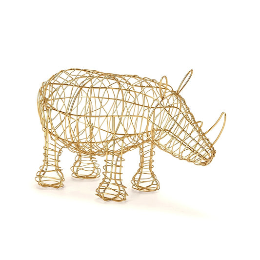 ESCULTURA RINOCERONTE EM METAL DOURADO 19CM MART