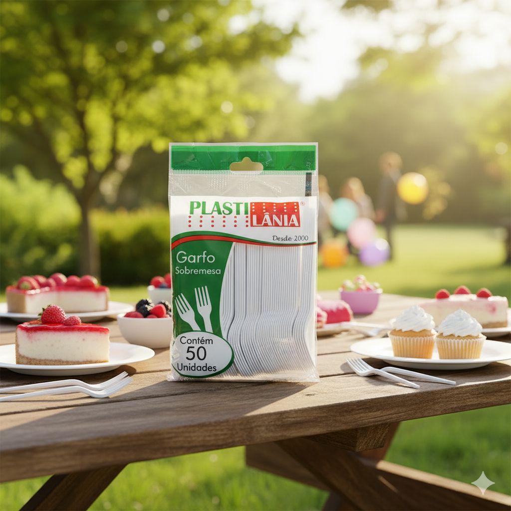 Garfo Sobremesa Descartável com 50 Unidades Plastilânia
