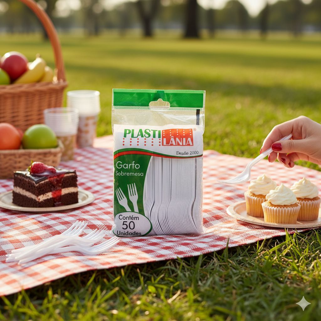 Garfo Sobremesa Descartável com 50 Unidades Plastilânia