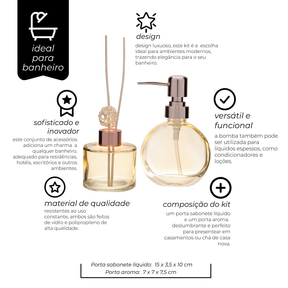 Jogo Dispenser Recipiente Aroma Âmbar