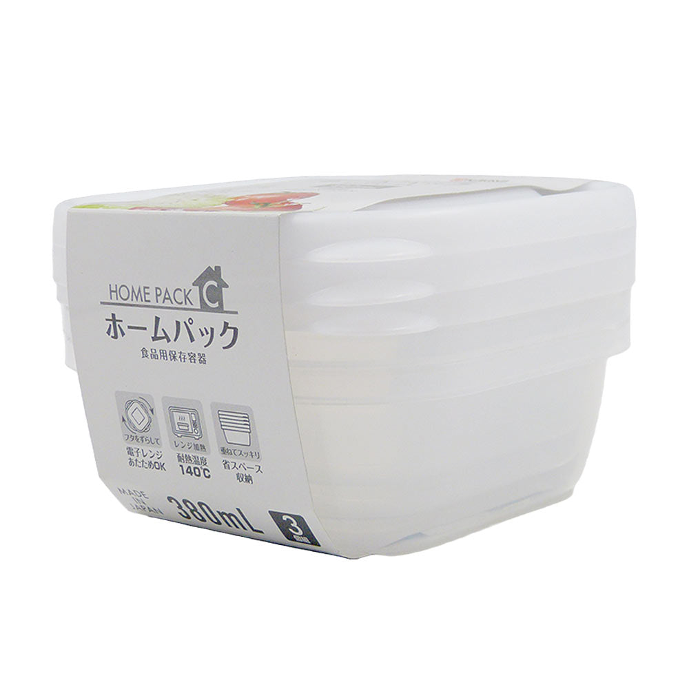 Kit de 3 Potes de Plástico Quadrado 380ml