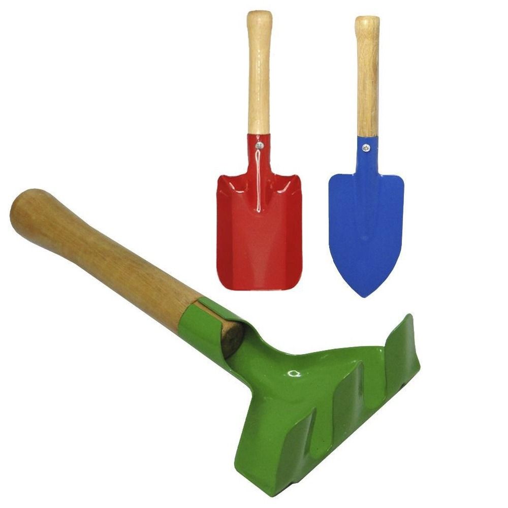 Kit de Jardinagem com Pá Quadrada, Pá Redonda e Ancinho