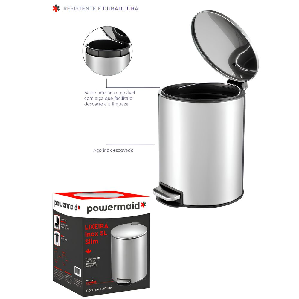 Lixeira Aço Inox Slim 5L
