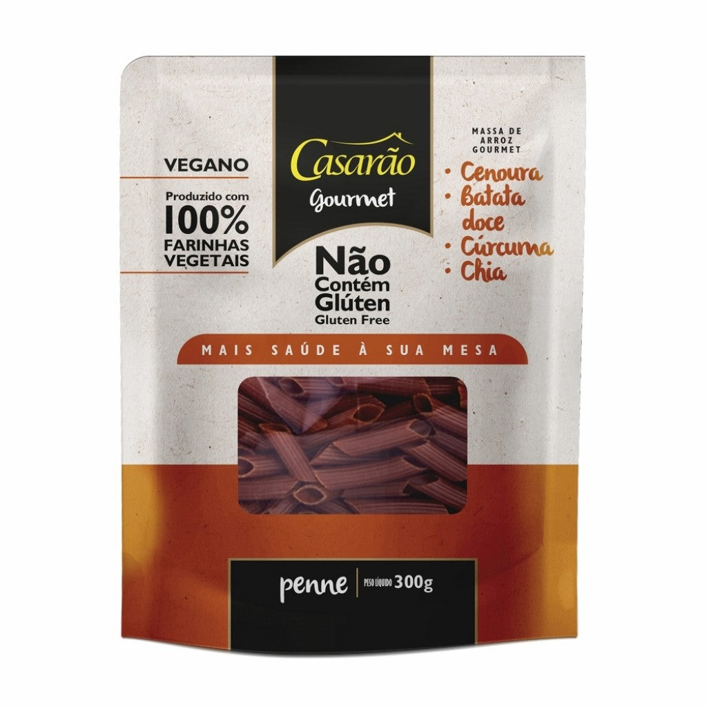 Macarrão Penne Cenoura Batata Doce Cúrcuma e Chia 300g Casarão Gourmet