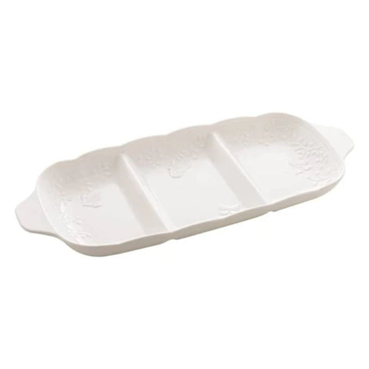 Petisqueira Com 3 Divisorias De Porcelana Nwe Bone Butterfly Flower 34x14,5x3,5cm
