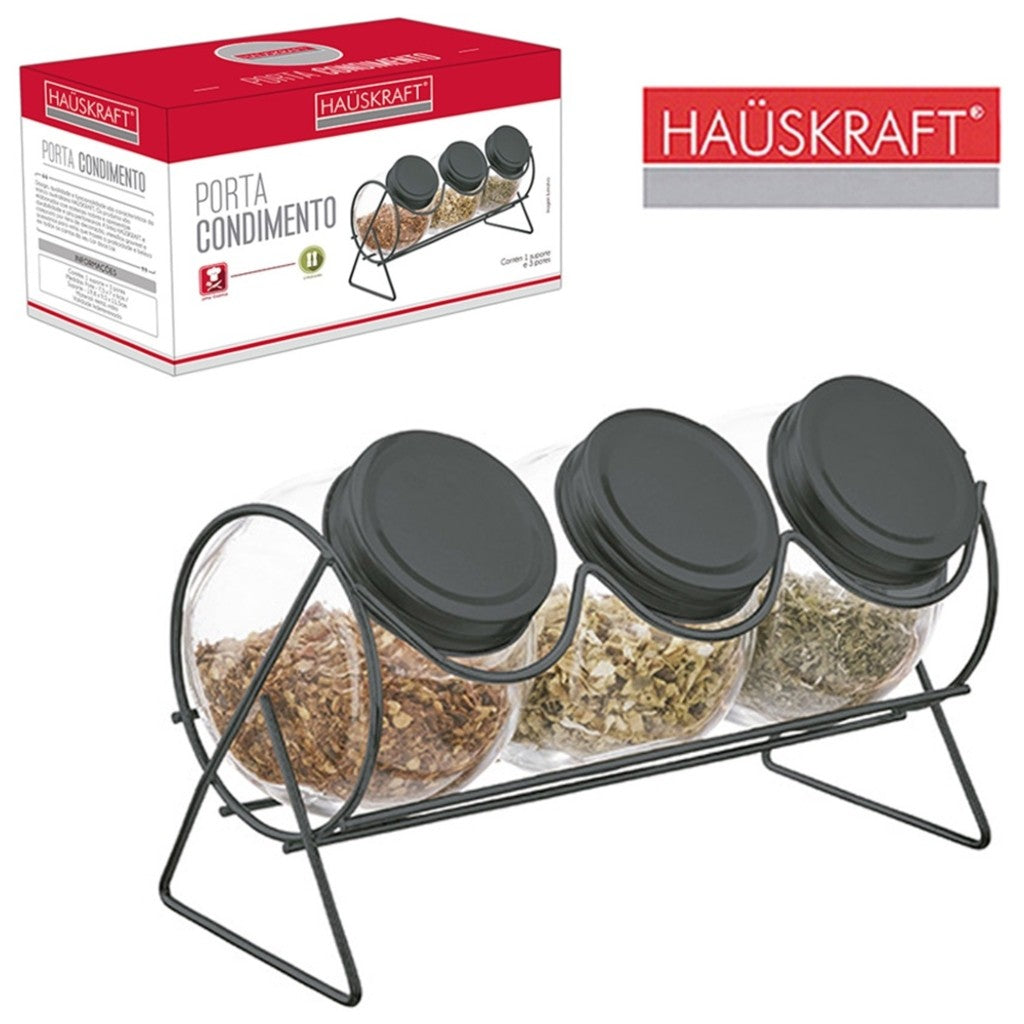 Porta Condimento com Suporte 3 Potes Hauskraft
