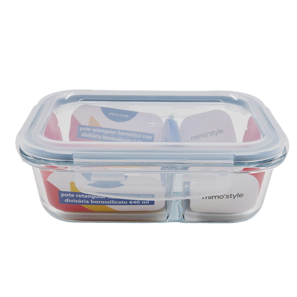 Pote Retangular com Divisória Hermético Boro 640ml