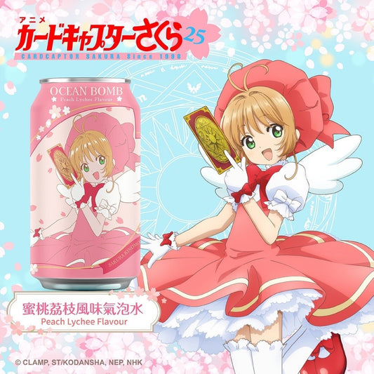 Refrigerante Sabor Pêssego e Lichia Sakura Card Captors 330ml Ocean Bomb