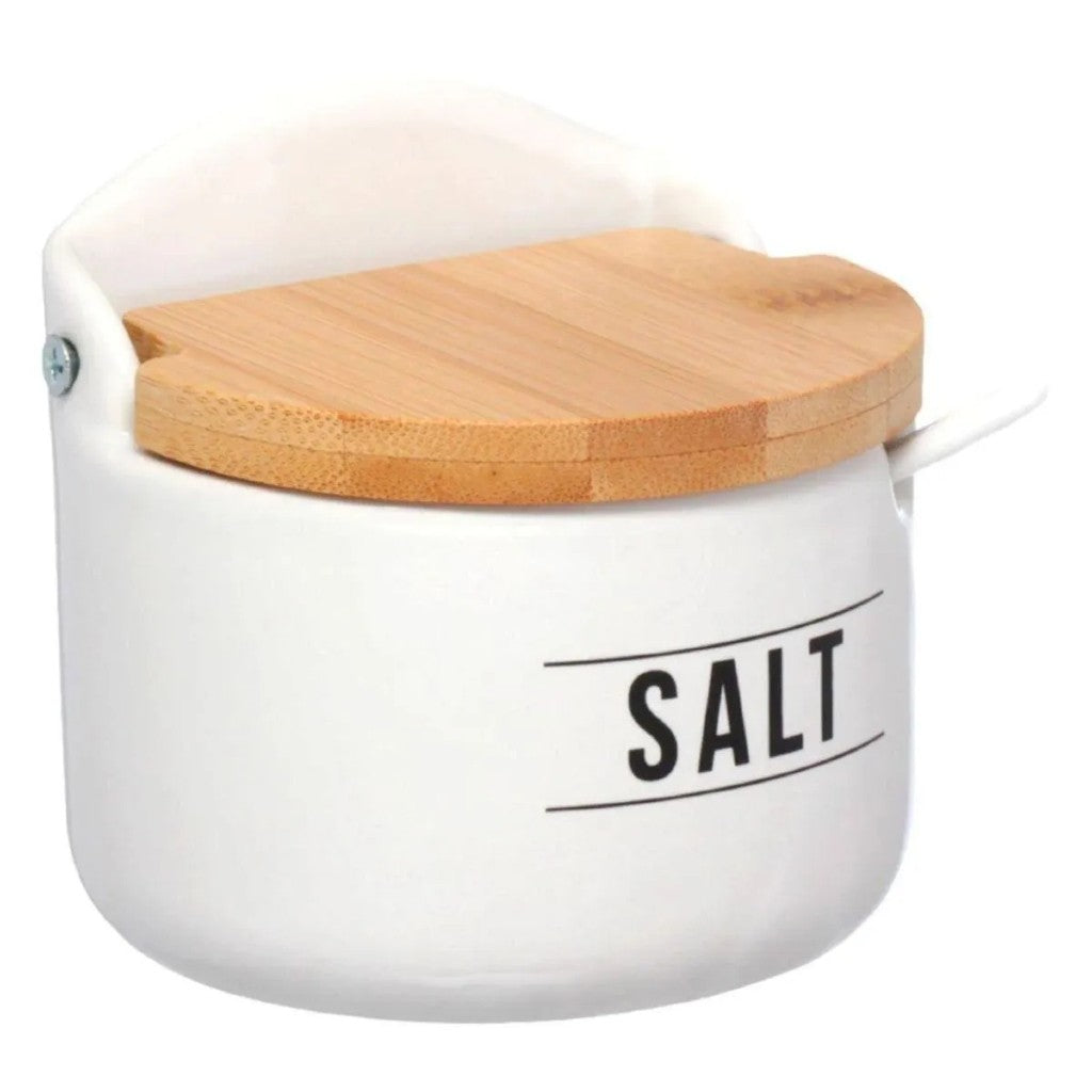 Saleiro em Porcelana e Bambu Branco Manhattan 290ml Hauskraft