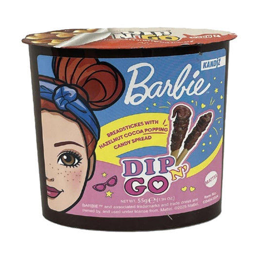 Sticks com Creme de Avelã e Cacau com Balinhas Efervescentes Barbie 55g Dip N’Go
