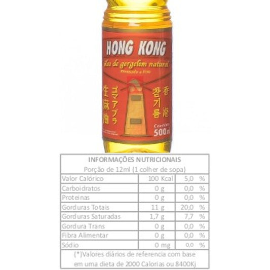 Óleo de Gergelim Natural Hong Kong 100% Puro Prensado a Frio 500ml