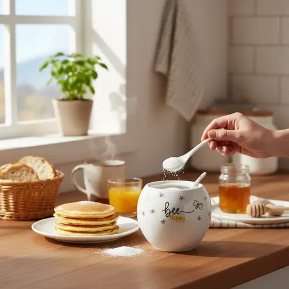 Açucareiro de Porcelana Hauskraft Honey 350ml com Colher