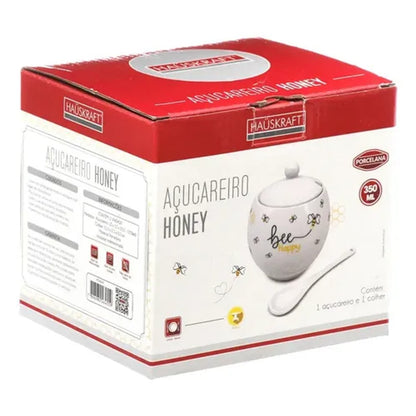 Açucareiro de Porcelana Hauskraft Honey 350ml com Colher