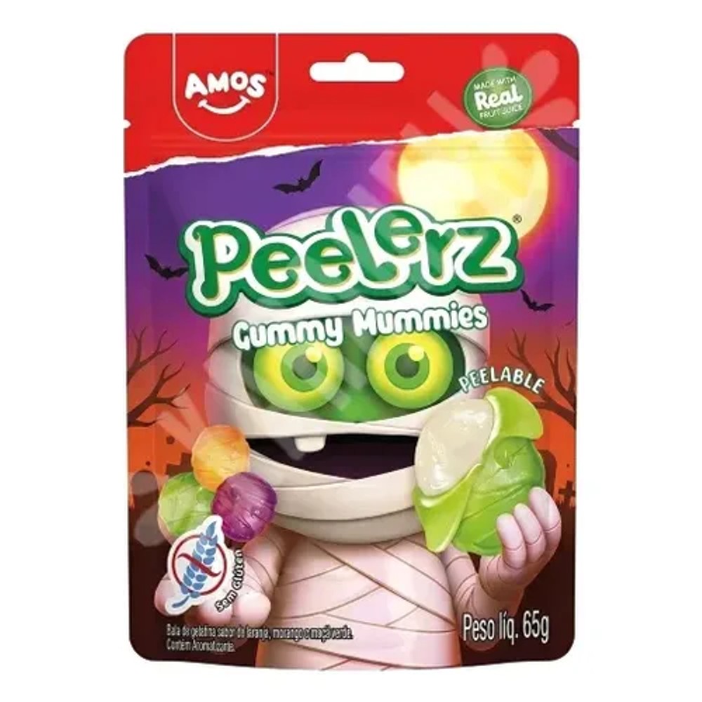Bala de Gelatina Gummy Mummies Amos Peelerz Sabores Frutas 65g