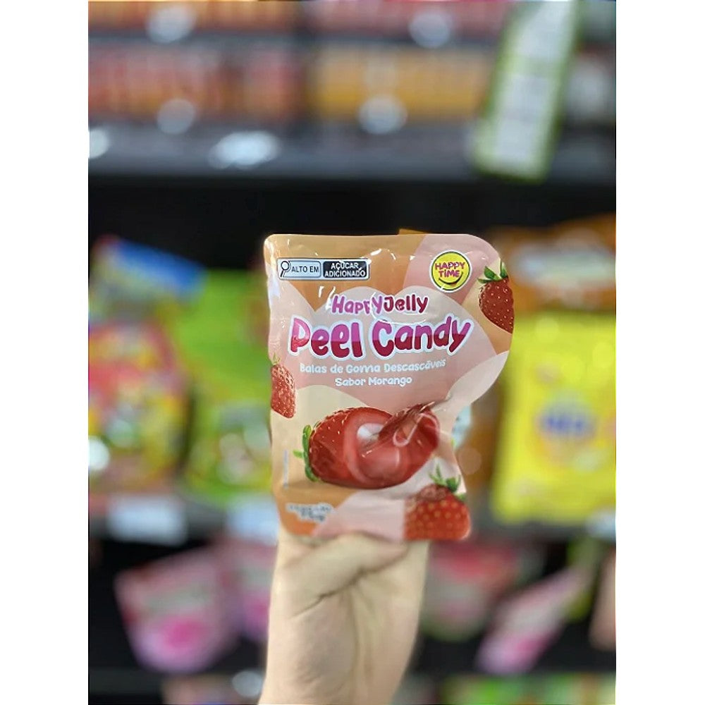 Bala de Goma Descascável Happyjelly Lotte Sabor Morango 75g