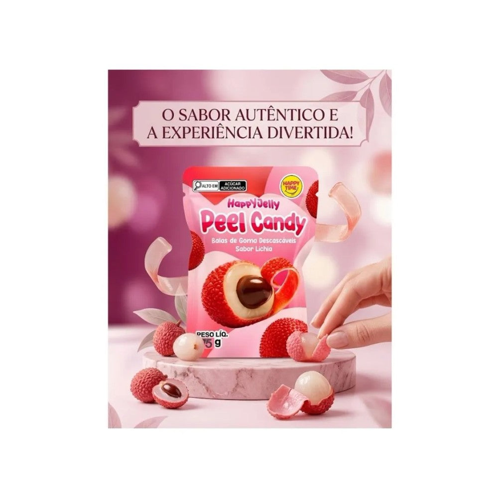 Bala de Goma Descascável Lotte HappyJelly Sabor Lichia 75g