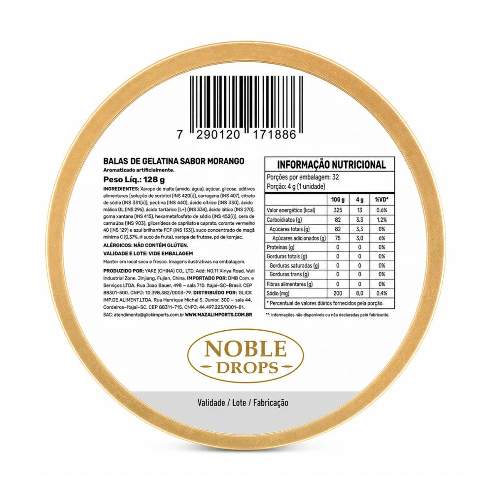 Bala de Goma Morango Noble Drops Empório Daruma 128g