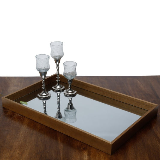 Bandeja de Madeira com Espelho Naturals Woodart 35x25cm