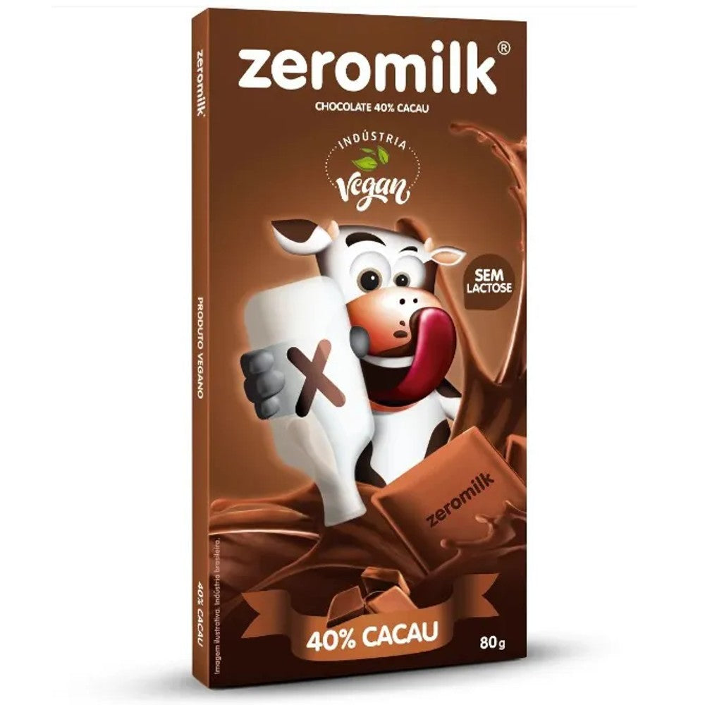 Barra de Chocolate 40% Cacau Zeromilk Zero Lactose e Glúten 80g