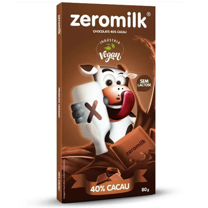 Barra de Chocolate 40% Cacau Zeromilk Zero Lactose e Glúten 80g