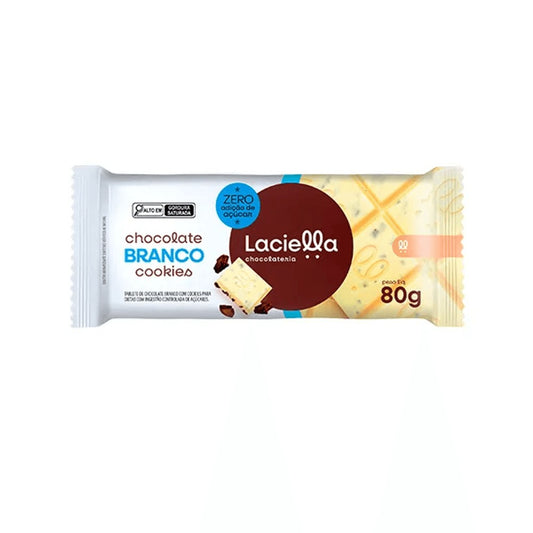 Barra de Chocolate Branco com Cookies Zero Açúcar Laciella 80g