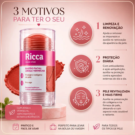 Bastão Facial Ricca Argila Vermelha Rejuvenescedor 30g