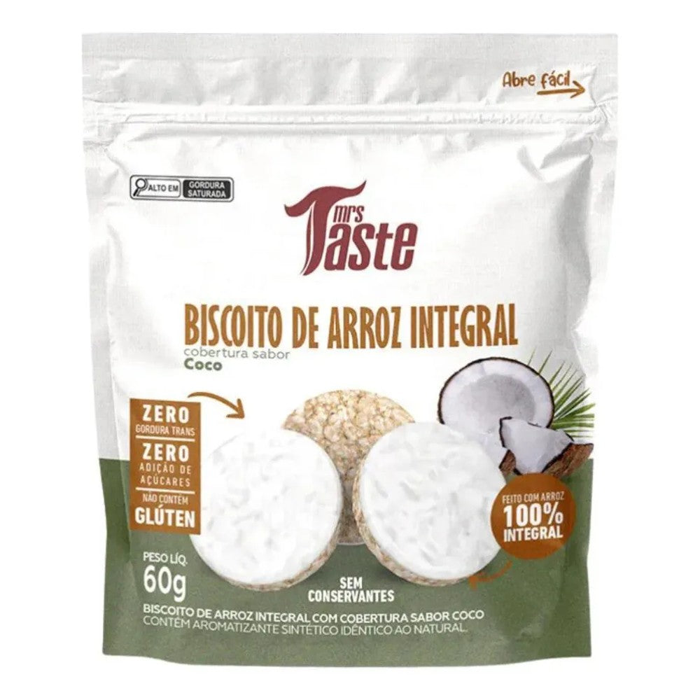 Biscoito de Arroz Integral Mrs Taste com Cobertura de Coco 60g Sem Glúten