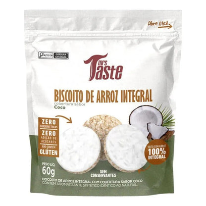 Biscoito de Arroz Integral Mrs Taste com Cobertura de Coco 60g Sem Glúten