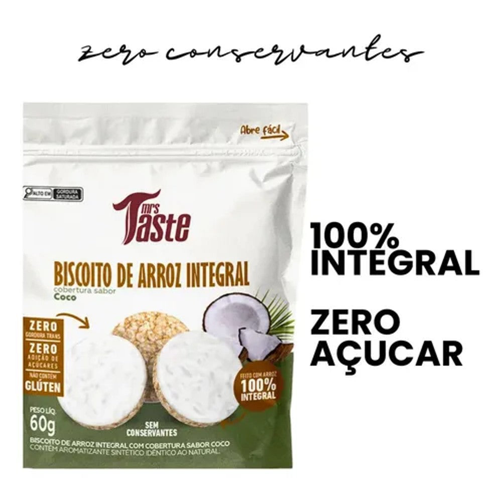 Biscoito de Arroz Integral Mrs Taste com Cobertura de Coco 60g Sem Glúten