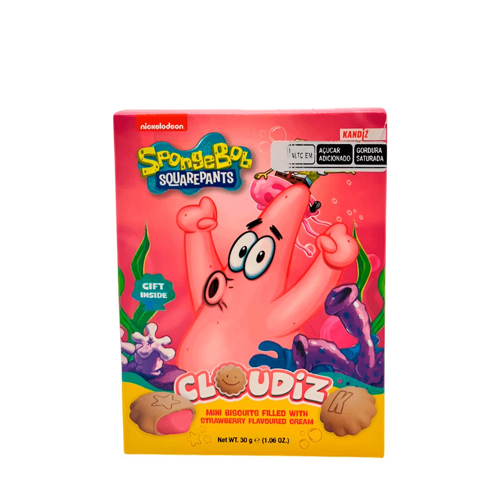 Biscoitos Recheados Bob Esponja Creme de Cacau e Morango 30g Cloudiz