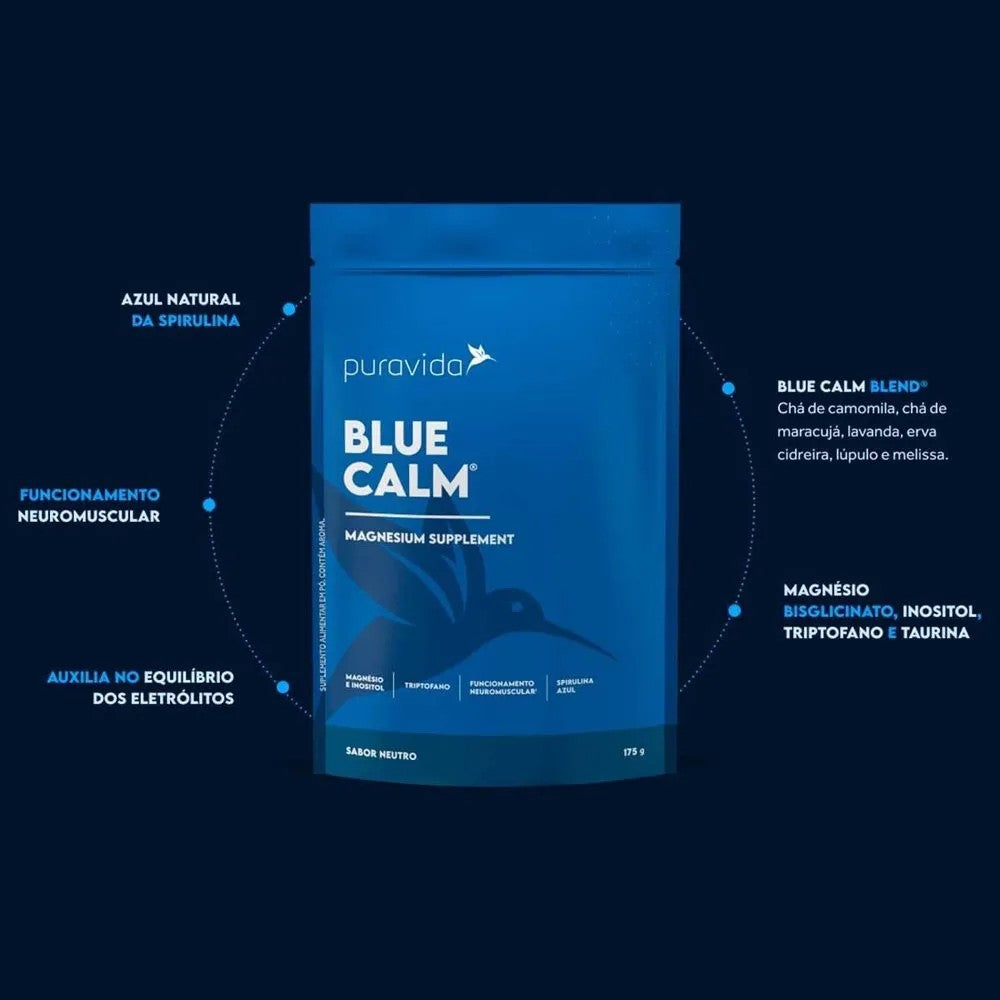 Blue Calm Magnésio e Inositol Puravida Suplemento em Pó Sabor Neutro 175g