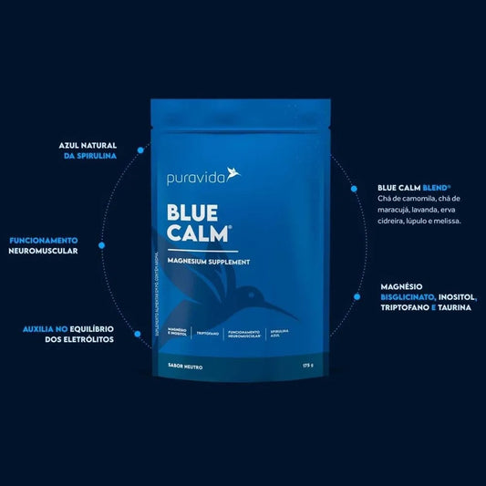 Blue Calm Magnésio e Inositol Puravida Suplemento em Pó Sabor Neutro 175g
