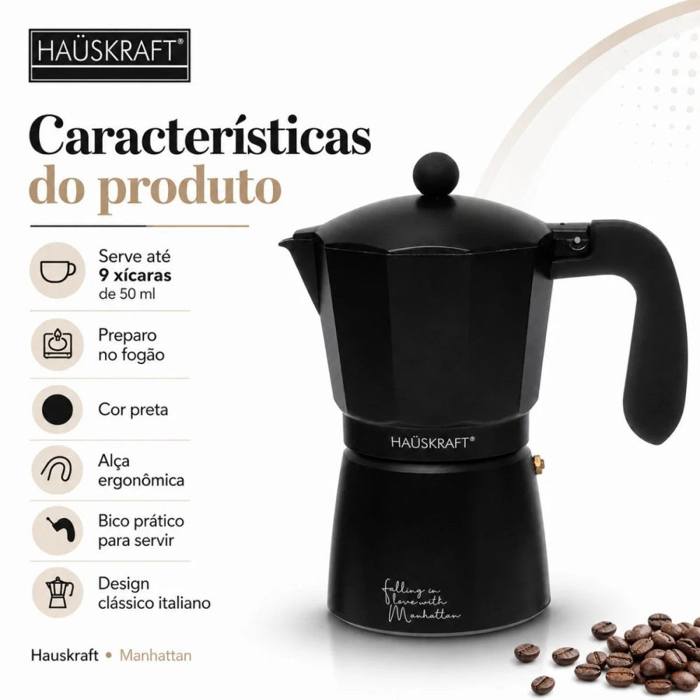 Cafeteira Italiana Hauskraft Manhattan Preta 450ml 9 Xícaras