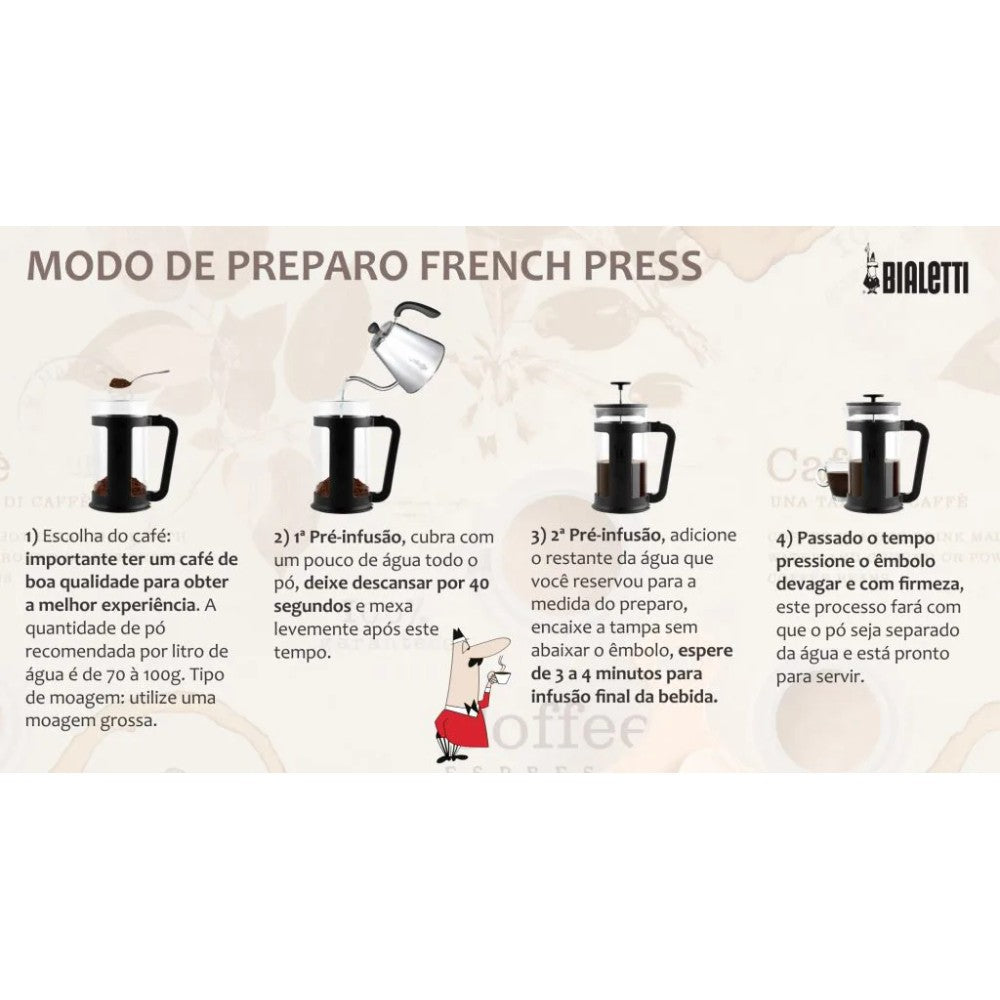 Cafeteira Prensa Francesa Bialetti Smart 350ml Preta Vidro Borosilicato