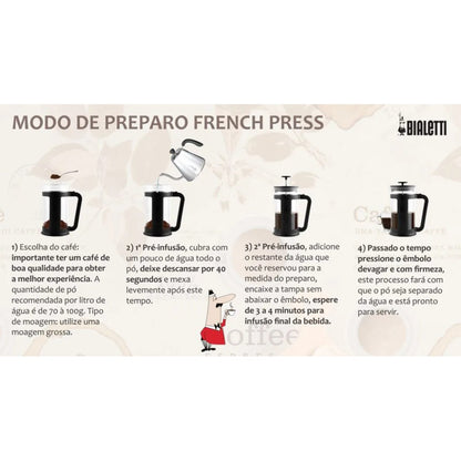 Cafeteira Prensa Francesa Bialetti Smart 350ml Preta Vidro Borosilicato