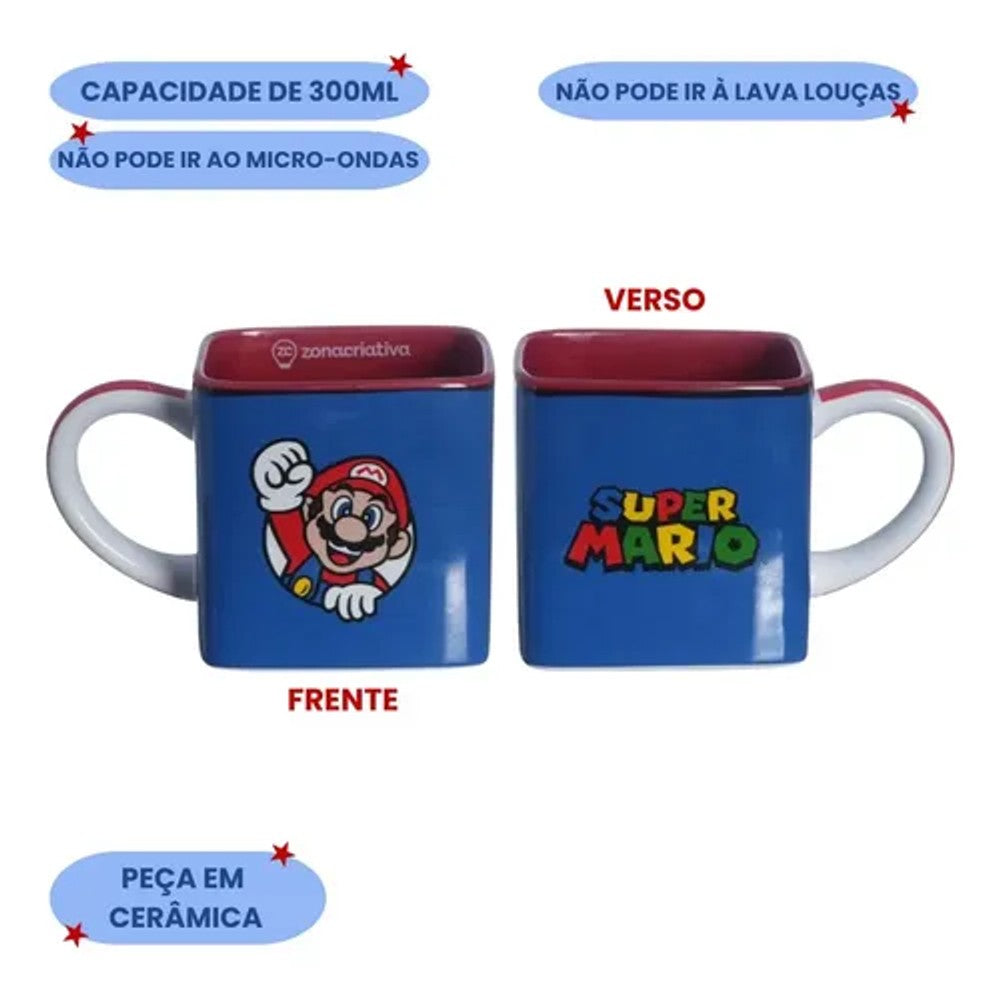 Caneca Cubo Super Mario 300ml Cerâmica Zona Criativa Presente Gamer