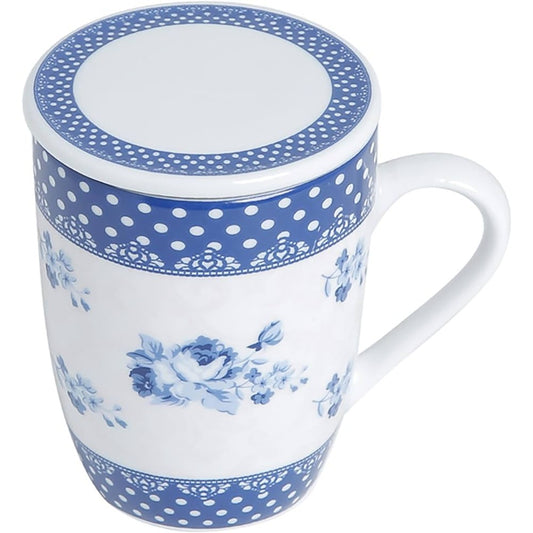 Caneca de Porcelana com Tampa e Filtro Lyor Elsa 310ml Azul e Branco