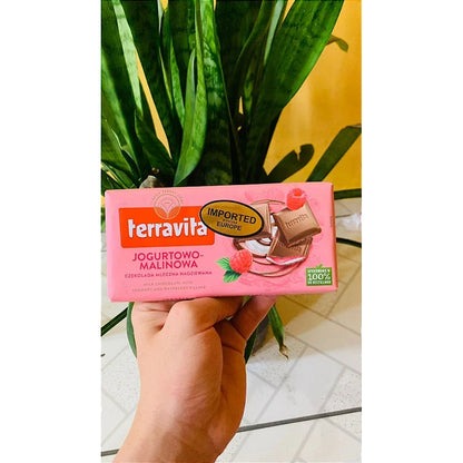 Chocolate ao Leite Terravita Recheio Iogurte e Framboesa 100g