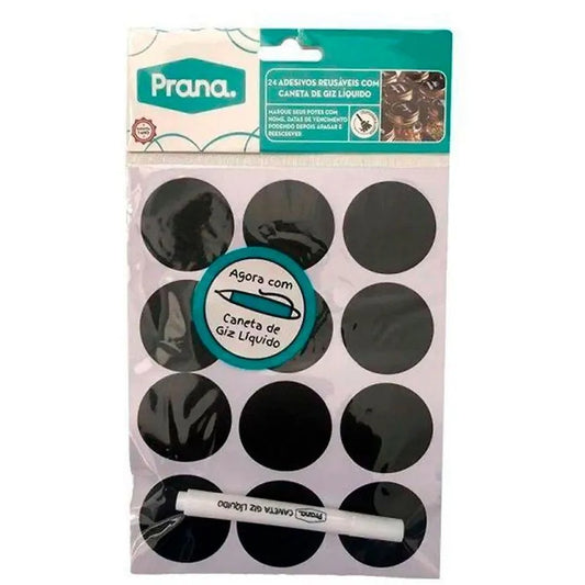 Conjunto 12 Adesivos Marcadores Redondos Prana com Caneta de Giz Líquido