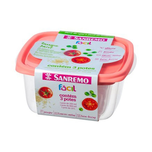 Conjunto 3 Potes Plástico Sanremo Fácil 200ml 800ml 1,9l Livre de BPA