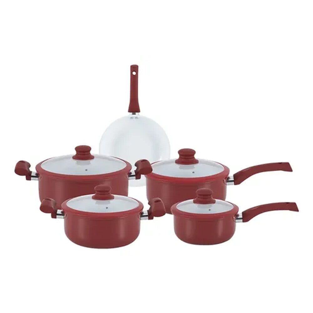 Conjunto 5 Panelas Antiaderente Hauskraft Vermelho Carmin para Fogão de Indução